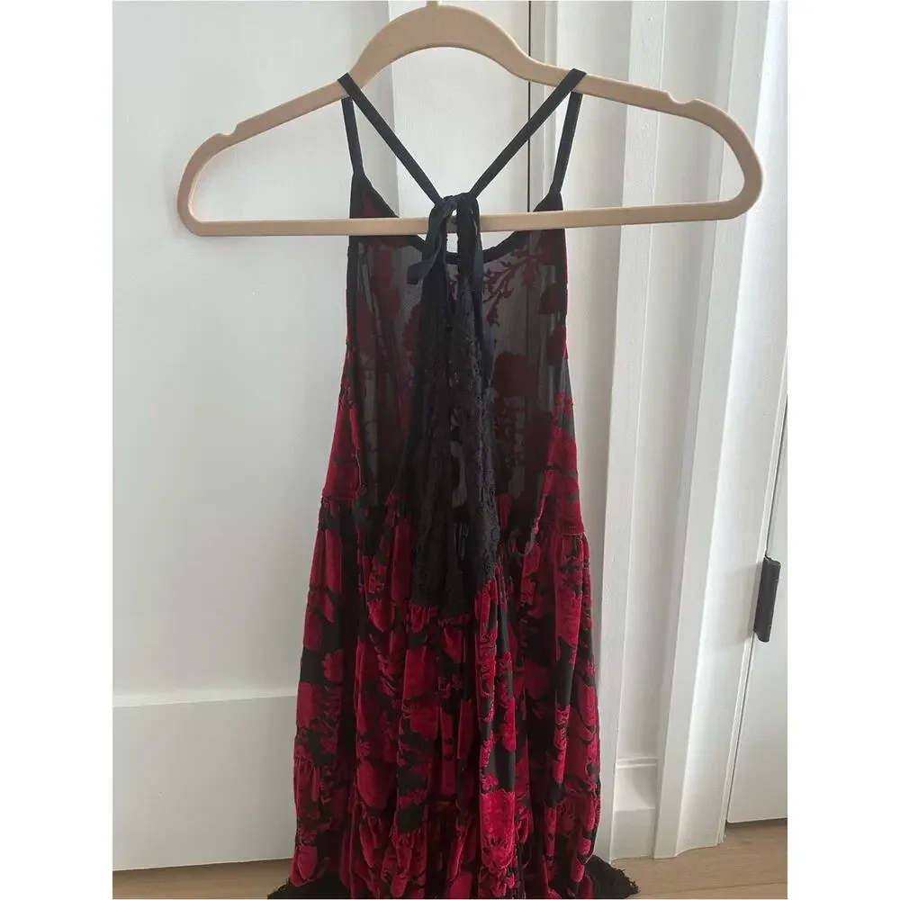 Free People Y2K Red Velvet Sheer Babydoll Dress